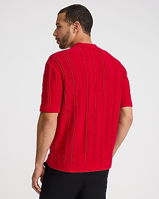Textured Striped Cotton Short Sleeve Sweater Polo