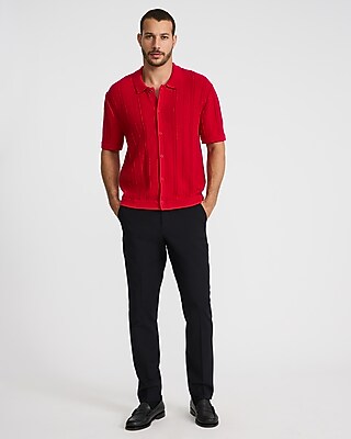 Textured Striped Cotton Short Sleeve Sweater Polo