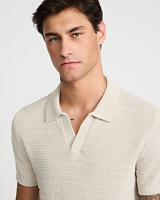 Textured Boucle Short Sleeve Sweater Polo