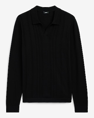 Open Knit Cotton Johnny Collar Sweater Polo