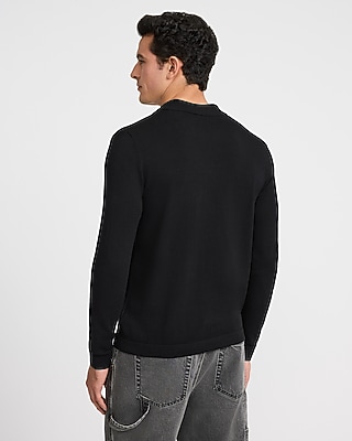 Open Knit Cotton Johnny Collar Sweater Polo