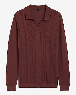 Open Knit Cotton Johnny Collar Sweater Polo