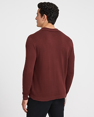 Open Knit Cotton Johnny Collar Sweater Polo