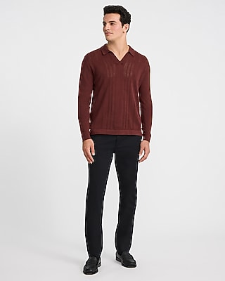 Open Knit Cotton Johnny Collar Sweater Polo