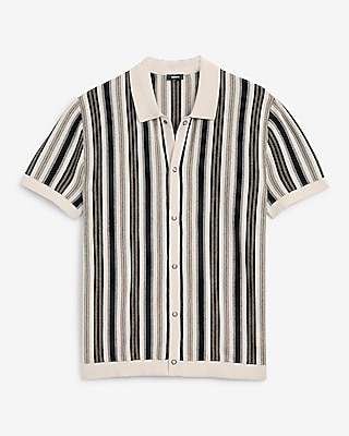 Striped Cotton Short Sleeve Sweater Polo