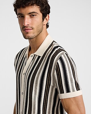Striped Cotton Short Sleeve Sweater Polo