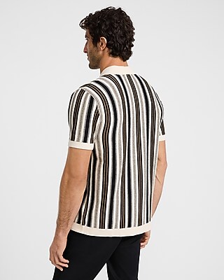 Striped Cotton Short Sleeve Sweater Polo
