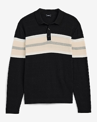 Varsity Striped Textured Knit Sweater Polo