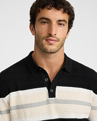 Varsity Striped Textured Knit Sweater Polo