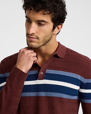 Varsity Striped Textured Knit Sweater Polo