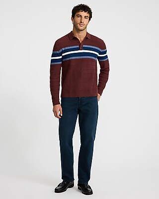 Varsity Striped Textured Knit Sweater Polo