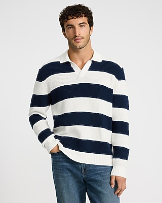 Varsity Striped Textured Knit Sweater Polo | Express