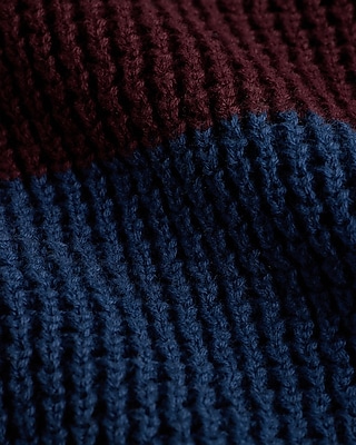 Striped Waffle Knit Cotton Johnny Collar Sweater