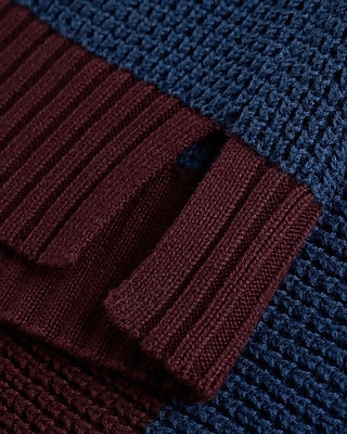 Striped Waffle Knit Cotton Johnny Collar Sweater