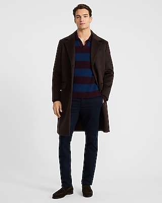 Striped Waffle Knit Cotton Johnny Collar Sweater