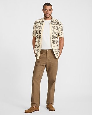 Textured Crochet Natural Short Sleeve Sweater Polo