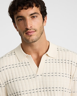 Textured Geo Cotton-blend Jacquard Polo | Express