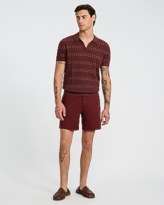 Striped Textured Cotton Johnny Collar Sweater Polo