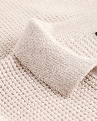 Waffle Knit Johnny Collar Long Sleeve Sweater Polo