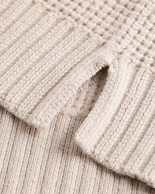 Waffle Knit Johnny Collar Long Sleeve Sweater Polo