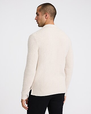Waffle Knit Johnny Collar Long Sleeve Sweater Polo