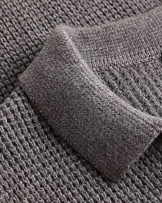 Waffle Knit Johnny Collar Long Sleeve Sweater