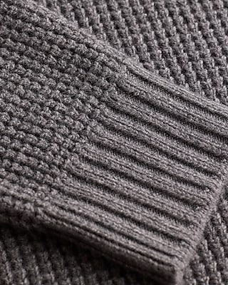 Waffle Knit Johnny Collar Long Sleeve Sweater