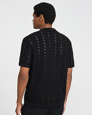Cotton Open Knit Zig Zag Sweater Polo