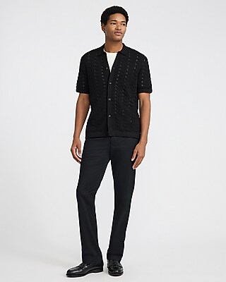 Cotton Open Knit Zig Zag Sweater Polo
