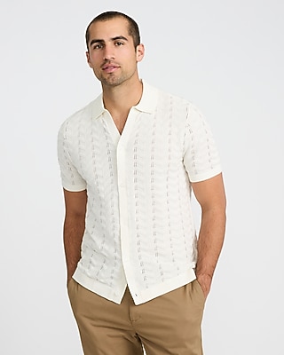 Cotton Open Knit Zig Zag Sweater Polo | Express