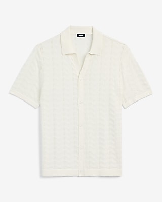 Cotton Open Knit Zig Zag Sweater Polo