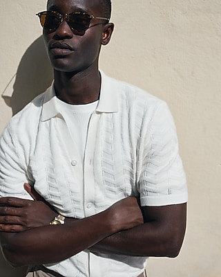 Cotton Open Knit Zig Zag Sweater Polo