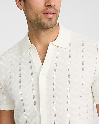 Cotton Open Knit Zig Zag Sweater Polo