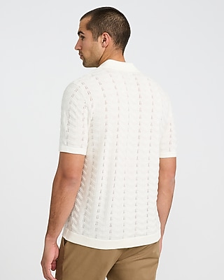 Cotton Open Knit Zig Zag Sweater Polo