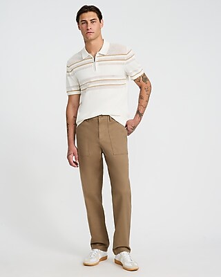 Textured Open Knit Striped Cotton Quarter Zip Polo - image 4