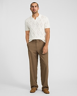 Cotton Open Knit Diamond Johnny Collar Short Sleeve Sweater Polo