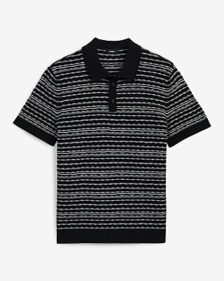 Textured Striped Weave Cotton Sweater Polo