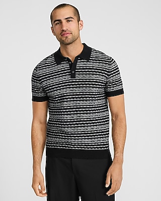 Textured Striped Weave Cotton Sweater Polo