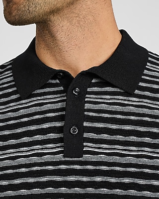 Textured Striped Weave Cotton Sweater Polo