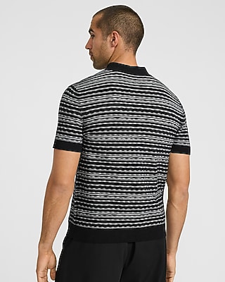 Textured Striped Weave Cotton Sweater Polo