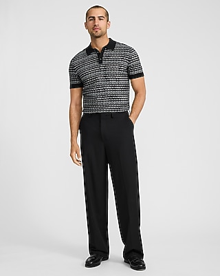 Textured Striped Weave Cotton Sweater Polo