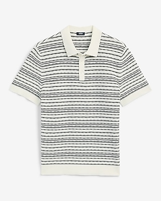 Textured Striped Weave Cotton Sweater Polo