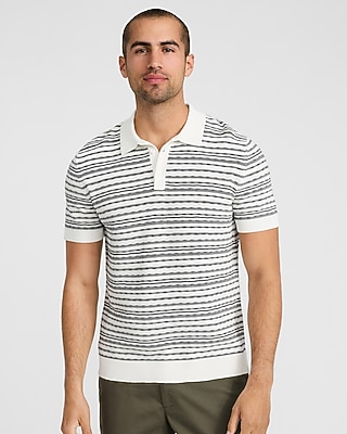 Textured Striped Weave Cotton Sweater Polo