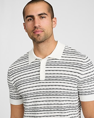 Textured Striped Weave Cotton Sweater Polo