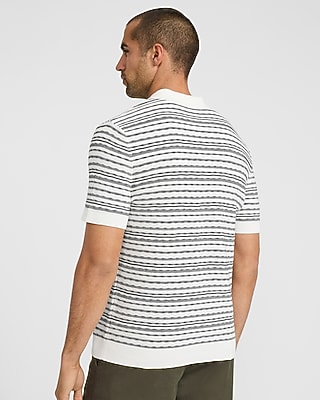 Textured Striped Weave Cotton Sweater Polo