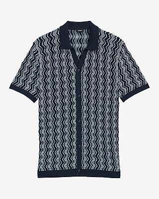 Textured Zig Zag Cotton Open Knit Short Sleeve Shirt