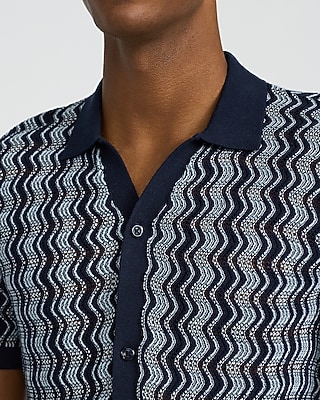 Textured Zig Zag Cotton Open Knit Short Sleeve Shirt