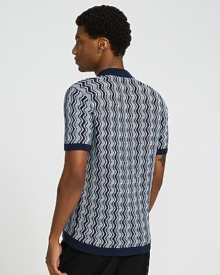 Textured Zig Zag Cotton Open Knit Short Sleeve Shirt