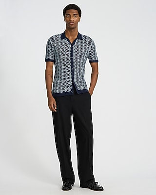 Textured Zig Zag Cotton Open Knit Short Sleeve Shirt