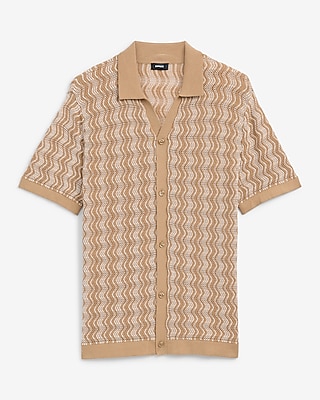 Textured Zig Zag Cotton Open Knit Sweater Polo